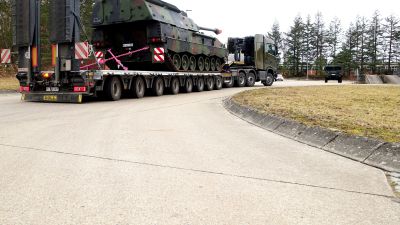 DOLL Defense trailer for light terrain loaded with military vehicle